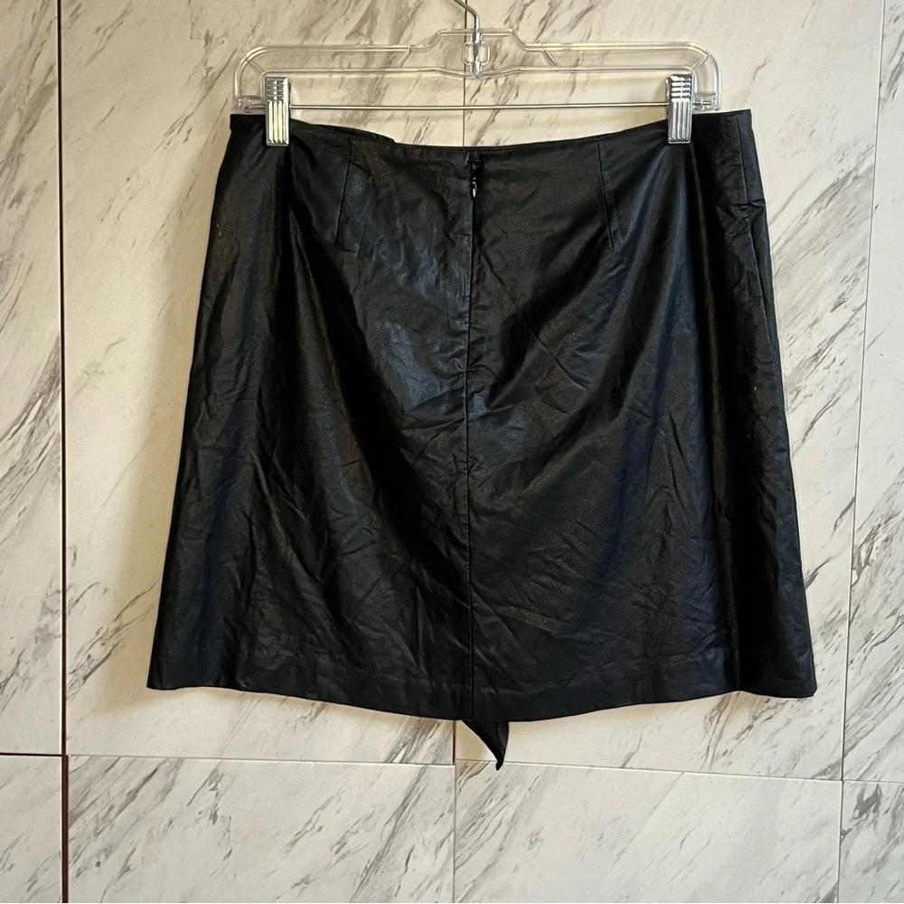 NEW 1.STATE Black Vegan Leather Asymmetrical Ruffle Mini Skirt SZ 8